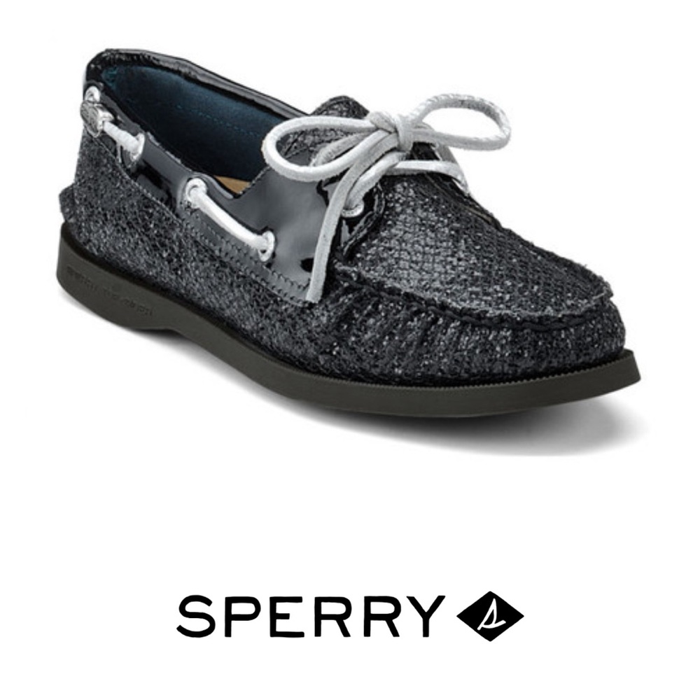 Sperry Black Sparkly Top- Siders/Boat Shoes Size 6.5